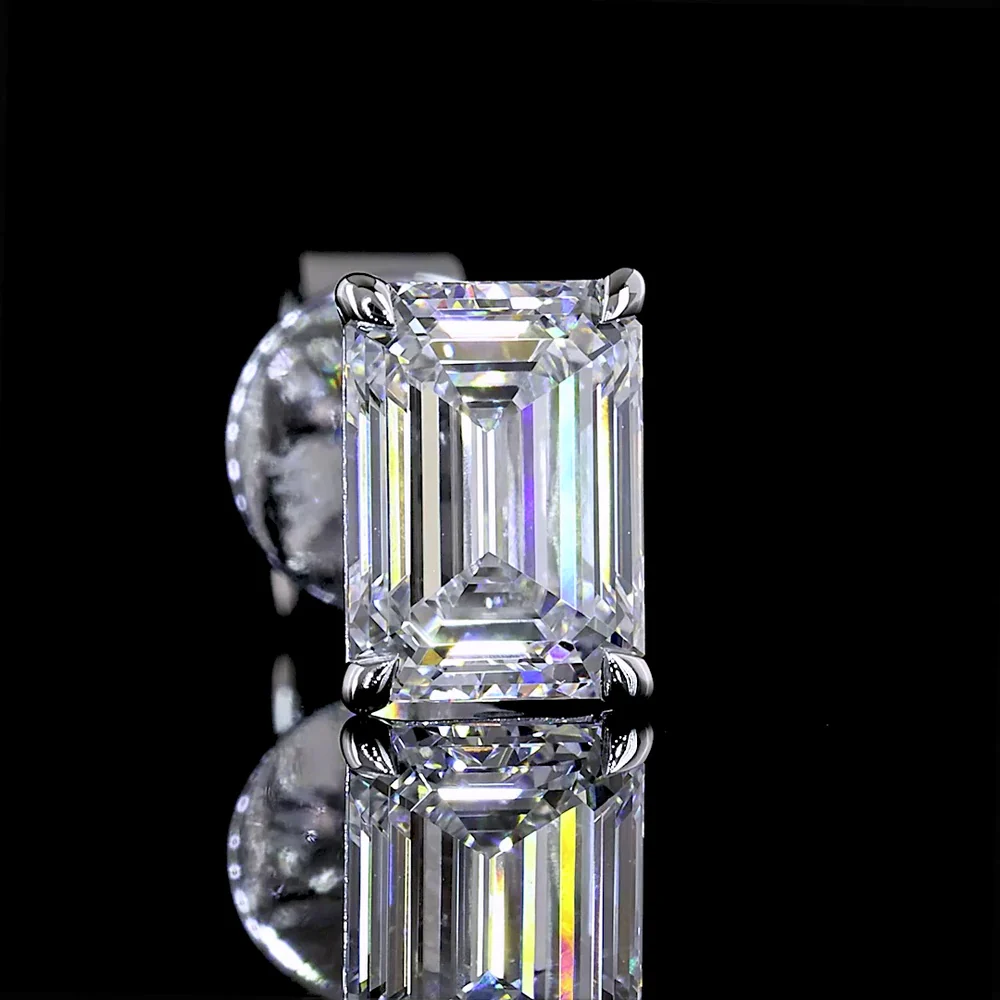 14K White Gold Martini Set Emerald Cut Lab Diamond Stud Earrings - 1.51 Carats Total Diamond Weight - Covaloro Fine Jewelry - Image 3