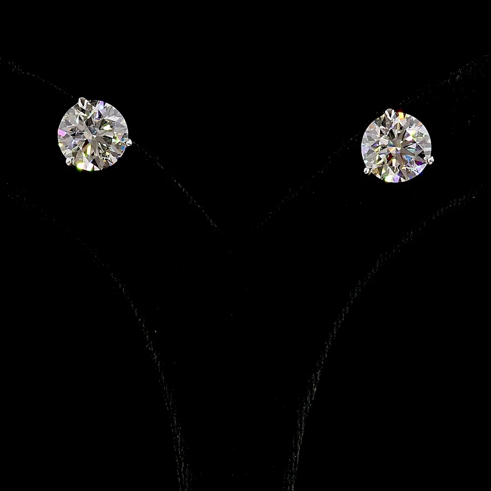 14K White Gold Martini Set Round Brilliant Lab Diamond Stud Earrings - 7.05 Carat Total Weight, E-F Color, VS1 Clarity - Covaloro Fine Jewelry