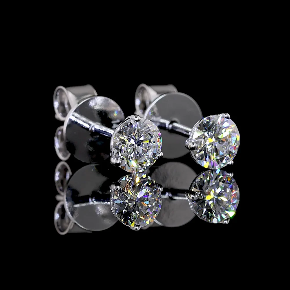 14K White Gold Martini Set Round Lab Diamond Stud Earrings - 0.50 Carat Total Weight, E-F Color VS2 Clarity - Covaloro Fine Jewelry