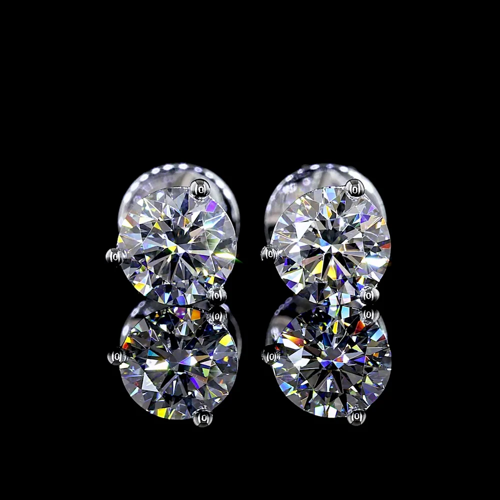 14K White Gold Martini Set Round Lab Diamond Stud Earrings - 1.05 Carat Total Weight, E-VS1 Clarity - Covaloro Fine Jewelry
