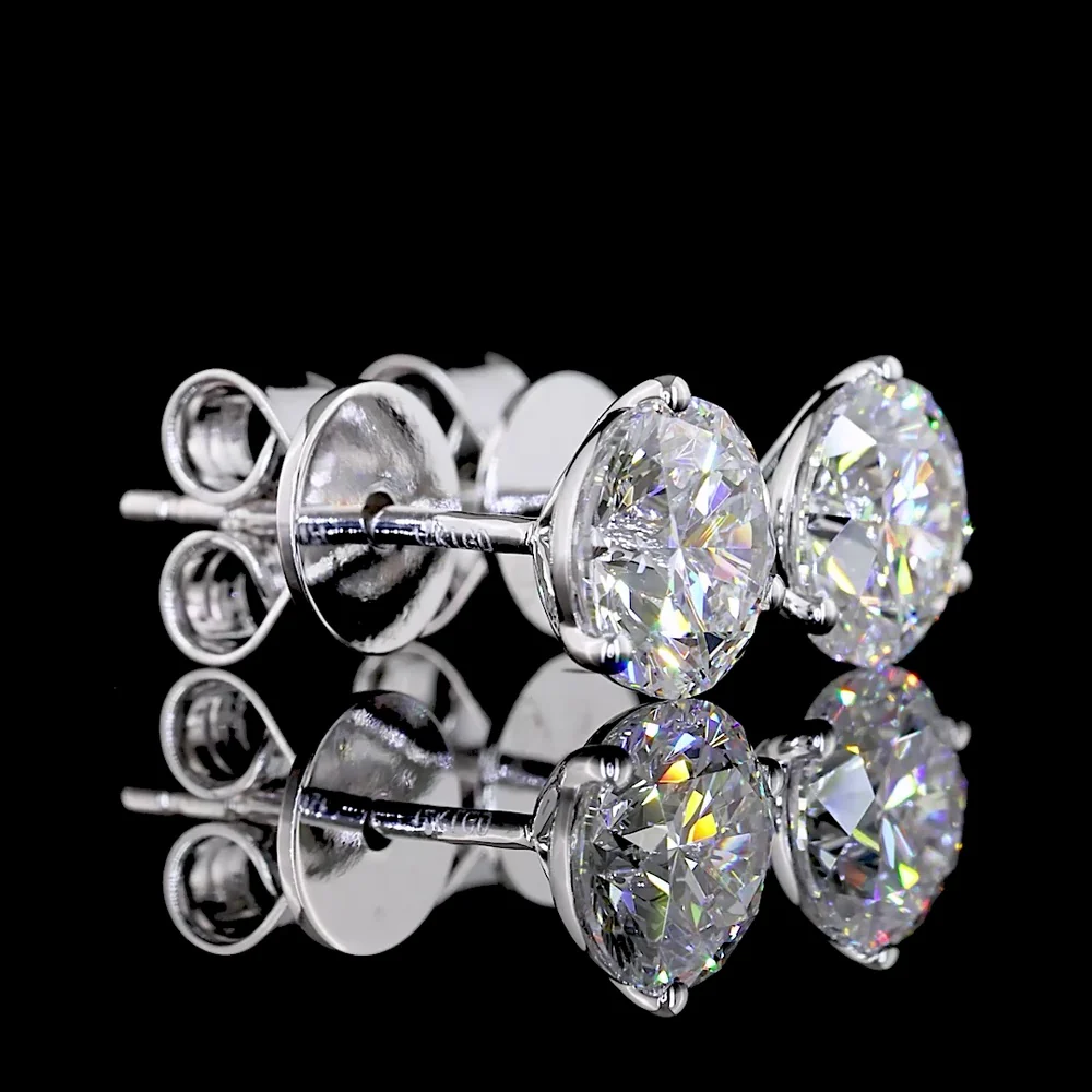 14K White Gold Martini Set Round Lab Diamond Stud Earrings - 1.52 Carats Total Diamond Weight (E-F Color, VS1 Clarity) - Covaloro Fine Jewelry