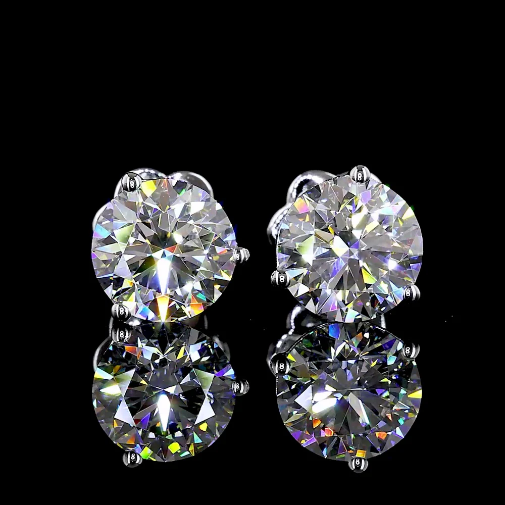 14K White Gold Martini Set Round Lab Diamond Stud Earrings - 3.56 Carat Total Weight, F VS1 Clarity - Covaloro Fine Jewelry - Image 2