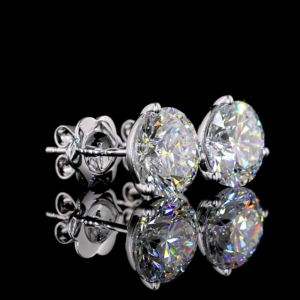 14K White Gold Martini Set Round Lab Diamond Stud Earrings - 4.16 Carat Total Weight (2.09 Carats & 2.07 Carats Stones, E-F Color, VS1-VS2 Clarity) - Covaloro Fine Jewelry