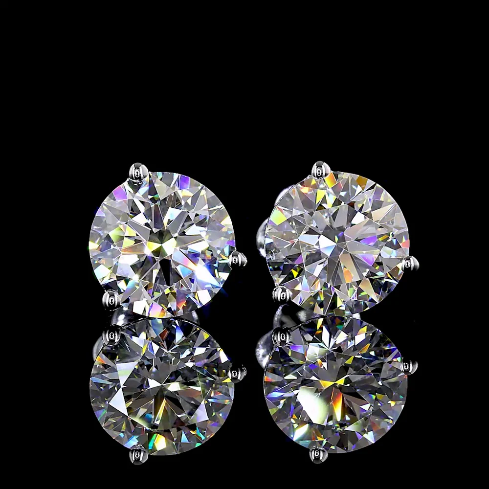 14K White Gold Martini Set Round Lab Diamond Stud Earrings - 4.16 Carat Total Weight (2.09 Carats & 2.07 Carats Stones, E-F Color, VS1-VS2 Clarity) - Covaloro Fine Jewelry - Image 2
