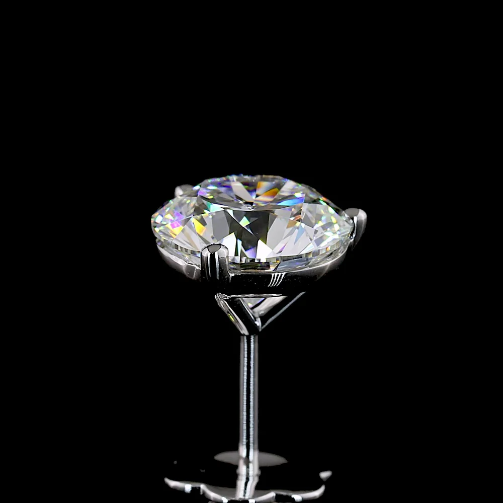 14K White Gold Martini Set Round Lab Diamond Stud Earrings - 4.16 Carat Total Weight (2.09 Carats & 2.07 Carats Stones, E-F Color, VS1-VS2 Clarity) - Covaloro Fine Jewelry - Image 4
