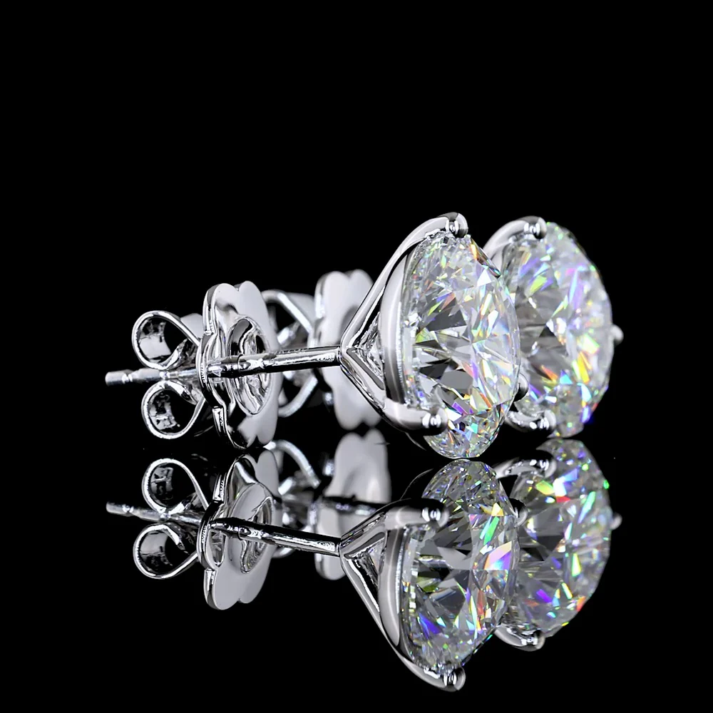 14K White Gold Martini Set Round Lab Diamond Stud Earrings - 5.58 Carat Total Weight, E-F Color VVS2 Clarity with IGI Certification - Covaloro Fine Jewelry