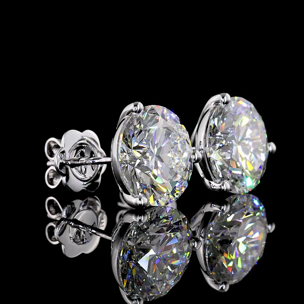 14K White Gold Martini Setting Round Brilliant Cut Lab Diamond Stud Earrings - 8.04 Carats Total Diamond Weight - Covaloro Fine Jewelry