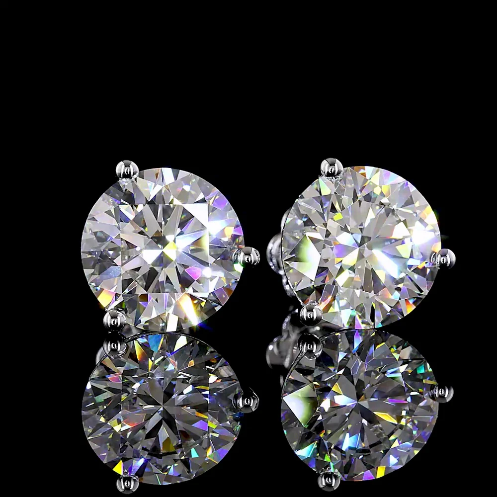 14K White Gold Martini Setting Round Brilliant Cut Lab Diamond Stud Earrings - 8.04 Carats Total Diamond Weight - Covaloro Fine Jewelry - Image 2