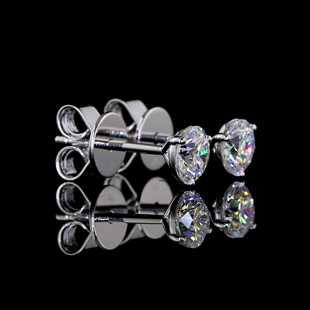 14K White Gold Martini Setting Round Brilliant Lab Diamond Stud Earrings - 0.78 Carat Total Weight, E-F Color VS1 Clarity - Covaloro Fine Jewelry