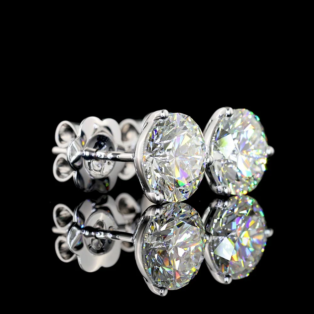 14K White Gold Martini Setting Round Brilliant Lab Diamond Stud Earrings - 2.88 Carats Total Diamond Weight (E-F Color, VS1 Clarity, IGI Certified) - Covaloro Fine Jewelry