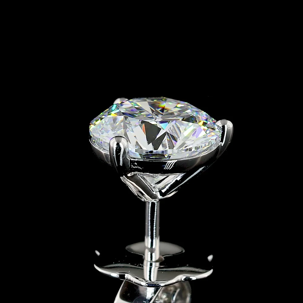 14K White Gold Martini Setting Round Brilliant Lab Diamond Stud Earrings - 2.88 Carats Total Diamond Weight (E-F Color, VS1 Clarity, IGI Certified) - Covaloro Fine Jewelry - Image 4