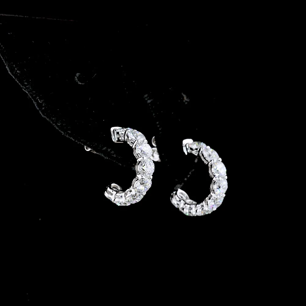 14K White Gold Medium C-Hoop Earrings with Prong Set Round Lab Diamonds - 2.86 Carat Total Diamond Weight - Covaloro Fine Jewelry