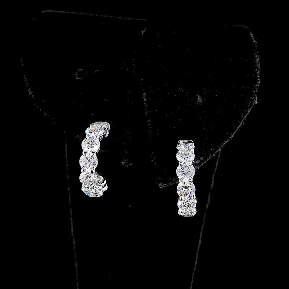 14K White Gold Medium C-Hoop Earrings with Prong Set Round Lab Diamonds - 2.86 Carat Total Diamond Weight - Covaloro Fine Jewelry - Image 2