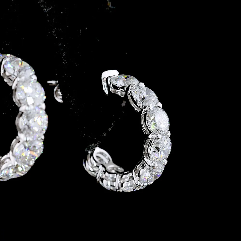 14K White Gold Medium C-Hoop Earrings with Prong Set Round Lab Diamonds - 2.86 Carat Total Diamond Weight - Covaloro Fine Jewelry - Image 3
