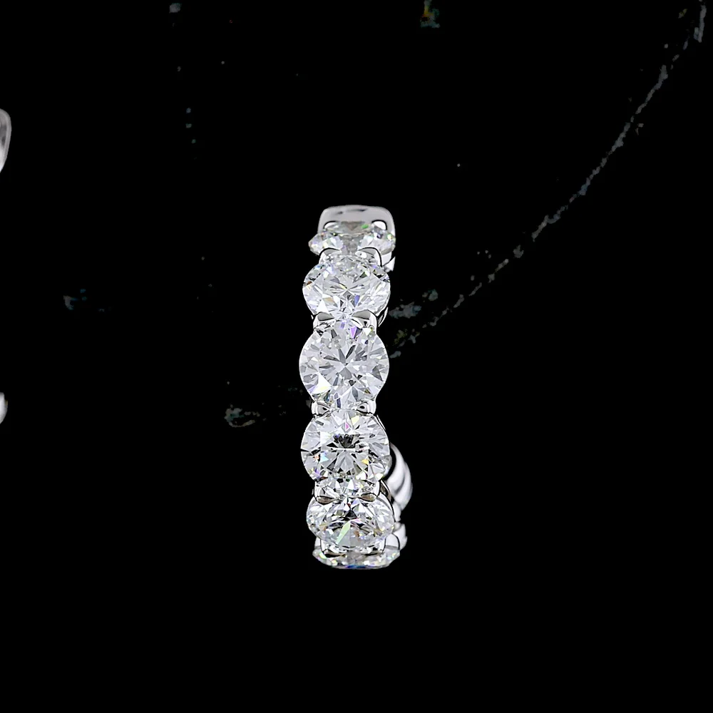 14K White Gold Medium C-Hoop Earrings with Prong Set Round Lab Diamonds - 2.86 Carat Total Diamond Weight - Covaloro Fine Jewelry - Image 4