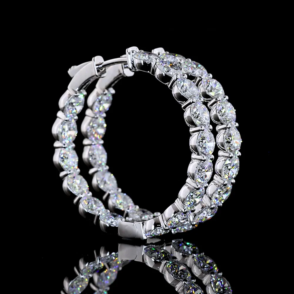 14K White Gold Medium Hoop Earrings with 30 Brilliant Cut Round Lab Diamonds - 10.20 Carats Total Diamond Weight - Covaloro Fine Jewelry