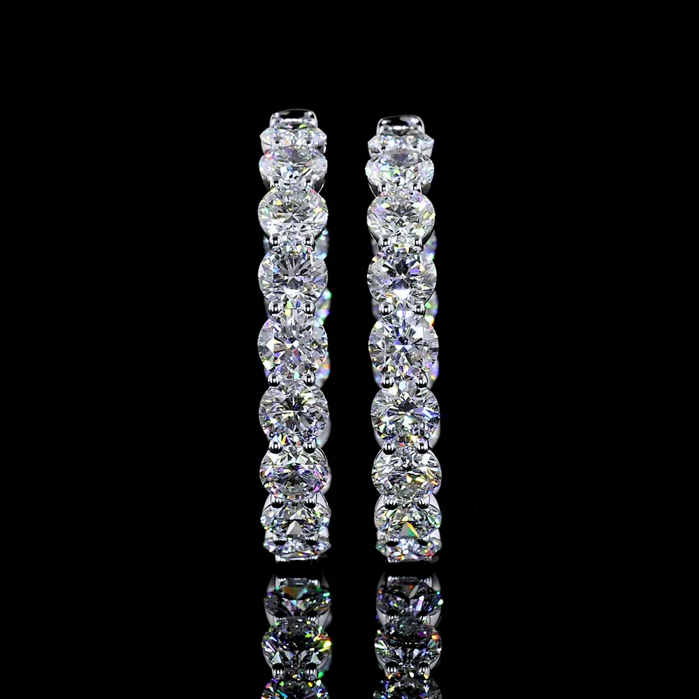 14K White Gold Medium Hoop Earrings with 30 Brilliant Cut Round Lab Diamonds - 10.20 Carats Total Diamond Weight - Covaloro Fine Jewelry - Image 2