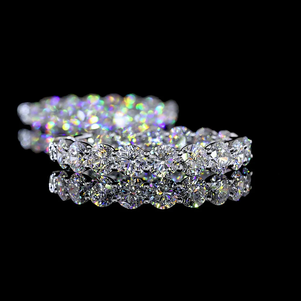 14K White Gold Medium Hoop Earrings with 30 Brilliant Cut Round Lab Diamonds - 10.20 Carats Total Diamond Weight - Covaloro Fine Jewelry - Image 4