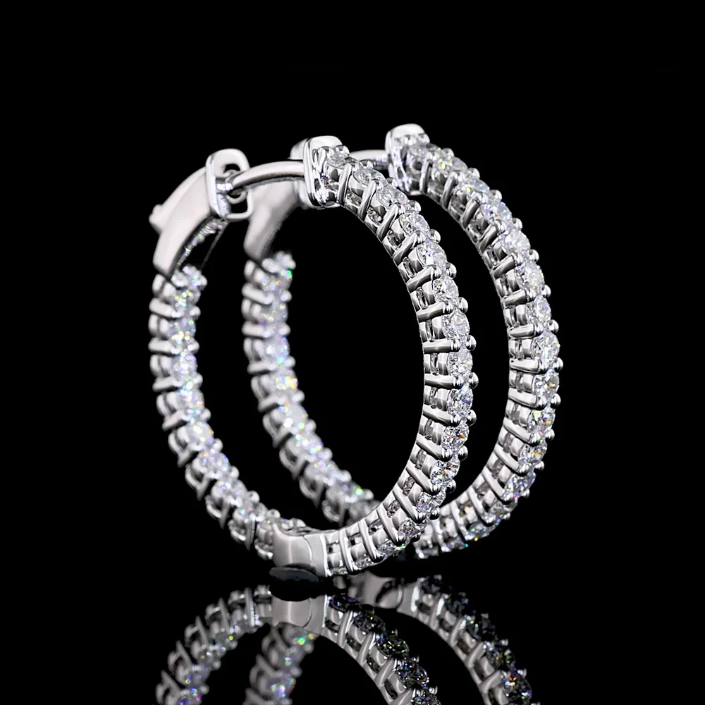 14K White Gold Medium Hoop Earrings with 50 Round Brilliant Cut Lab Diamonds - 0.93 Carat Total Diamond Weight - Covaloro Fine Jewelry