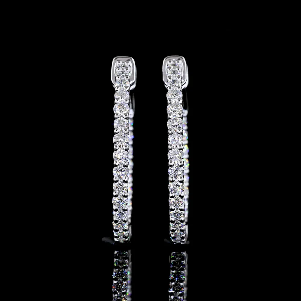14K White Gold Medium Hoop Earrings with 50 Round Brilliant Cut Lab Diamonds - 0.93 Carat Total Diamond Weight - Covaloro Fine Jewelry - Image 2
