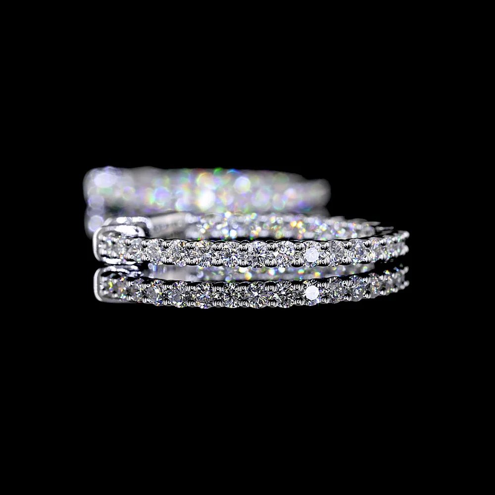 14K White Gold Medium Hoop Earrings with 50 Round Brilliant Cut Lab Diamonds - 0.93 Carat Total Diamond Weight - Covaloro Fine Jewelry - Image 4