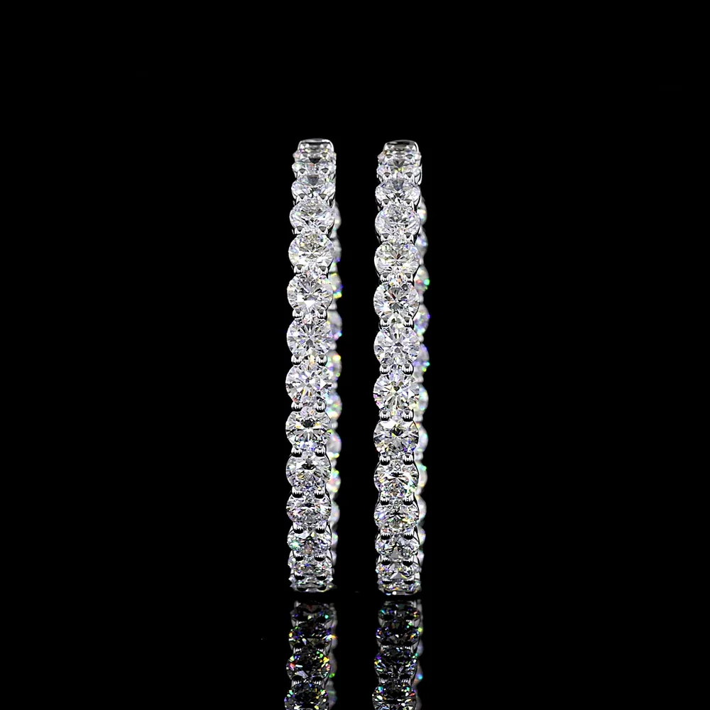 14K White Gold Medium Hoop Earrings with 52 Round Brilliant Cut Lab Diamonds - 10.63 Carat Total Weight, E-F Color VS1 Clarity - Covaloro Fine Jewelry