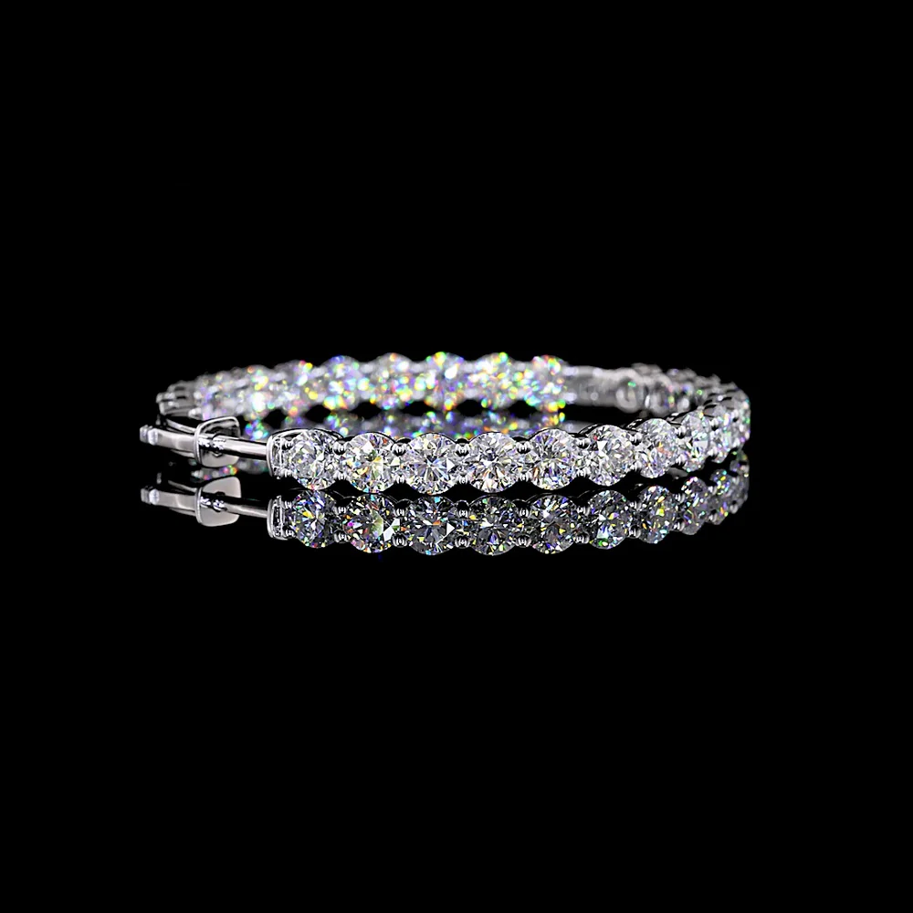 14K White Gold Medium Hoop Earrings with 52 Round Brilliant Cut Lab Diamonds - 10.63 Carat Total Weight, E-F Color VS1 Clarity - Covaloro Fine Jewelry - Image 3