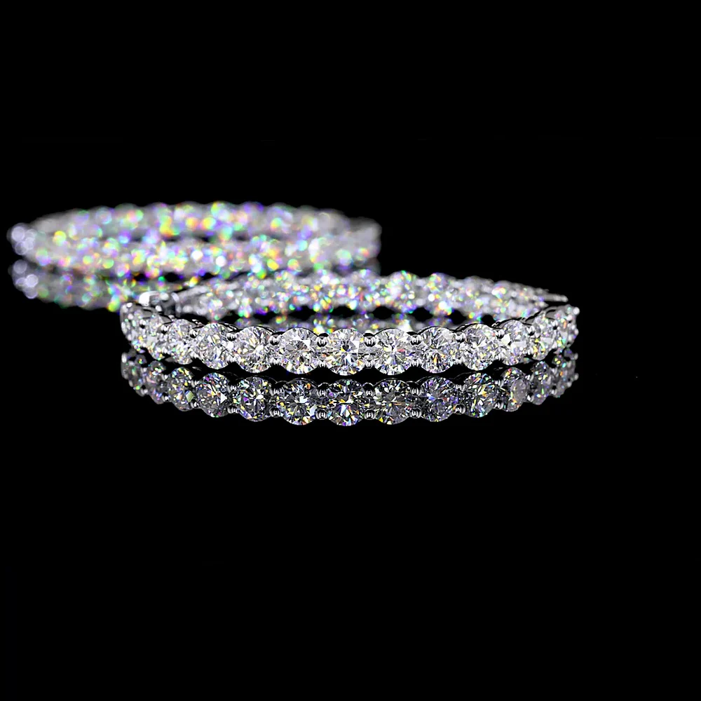 14K White Gold Medium Hoop Earrings with 52 Round Brilliant Cut Lab Diamonds - 10.63 Carat Total Weight, E-F Color VS1 Clarity - Covaloro Fine Jewelry - Image 4