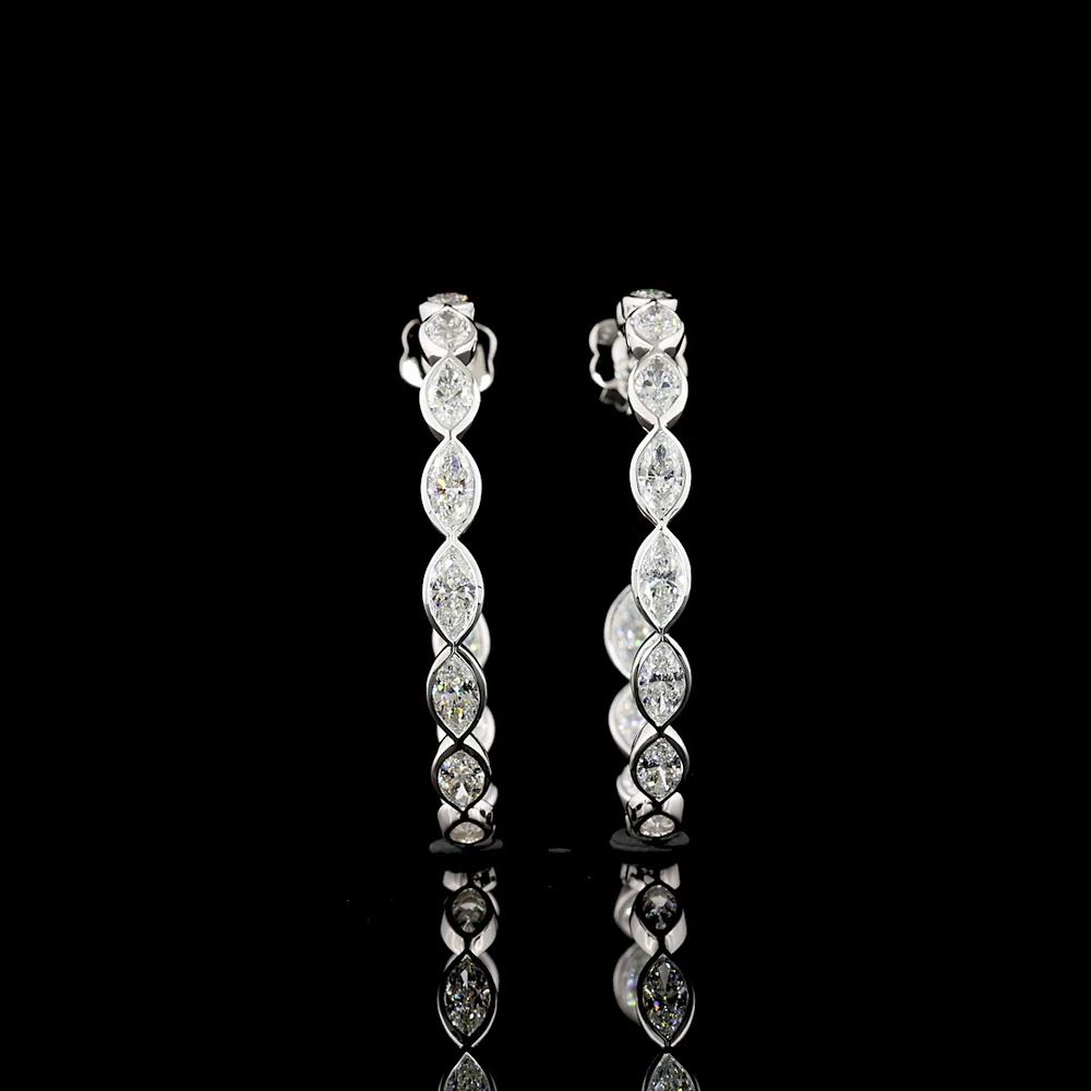 14K White Gold Medium Hoop Earrings with Bezel-Set Marquise Lab Diamonds - 6.00 Total Carat Weight, E-F Color, VS1 Clarity - Covaloro Fine Jewelry