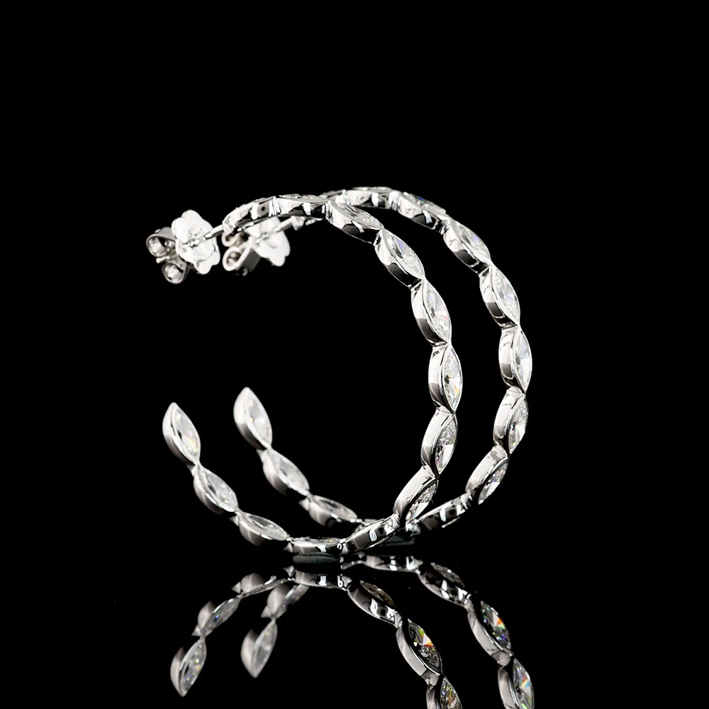 14K White Gold Medium Hoop Earrings with Bezel-Set Marquise Lab Diamonds - 6.00 Total Carat Weight, E-F Color, VS1 Clarity - Covaloro Fine Jewelry - Image 3