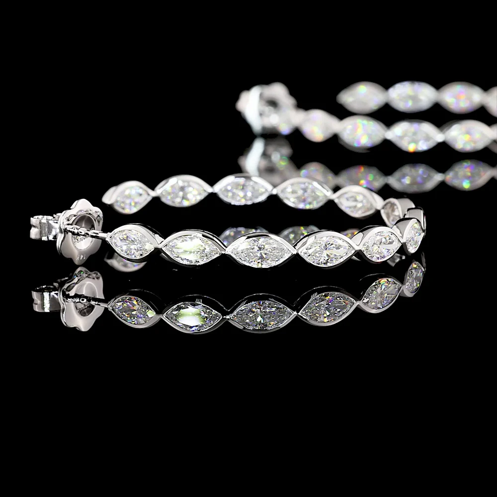14K White Gold Medium Hoop Earrings with Bezel-Set Marquise Lab Diamonds - 6.00 Total Carat Weight, E-F Color, VS1 Clarity - Covaloro Fine Jewelry - Image 4