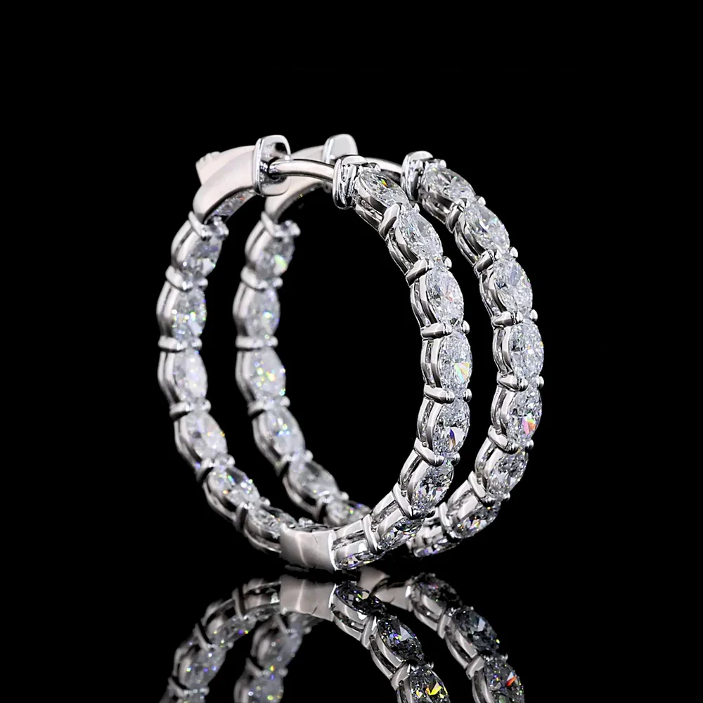 14K White Gold Medium Hoop Earrings with East-West Oval Cut Lab Diamonds - 2.54 Carats Total Diamond Weight - Covaloro Fine Jewelry