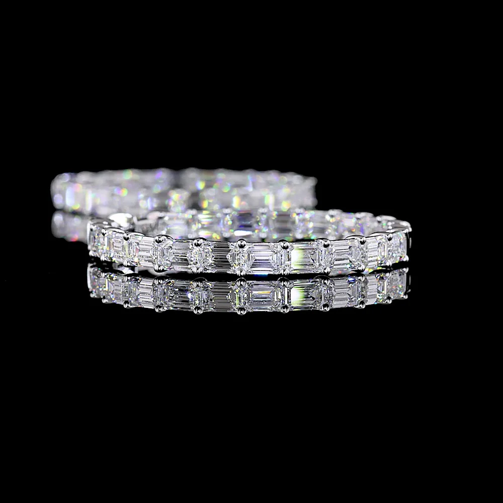 14K White Gold Medium Hoop Earrings with East-West Prong Set Emerald Cut Lab Diamonds - 13.58 Carats Total Diamond Weight - Covaloro Fine Jewelry - Image 3