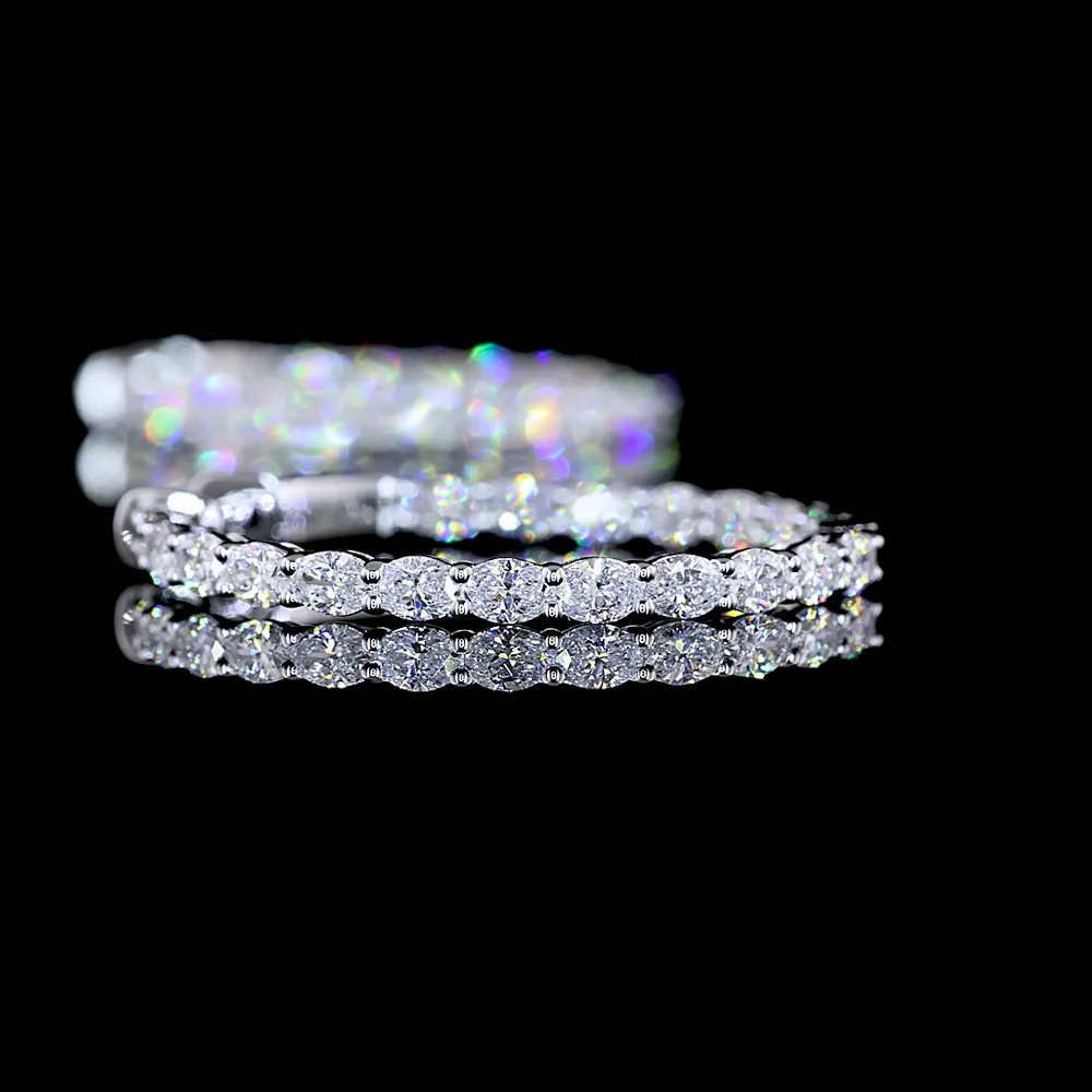 14K White Gold Medium Hoop Earrings with East-West Prong Set Oval Cut Lab Diamonds - 1.86 Carats Total Diamond Weight - Covaloro Fine Jewelry - Image 4