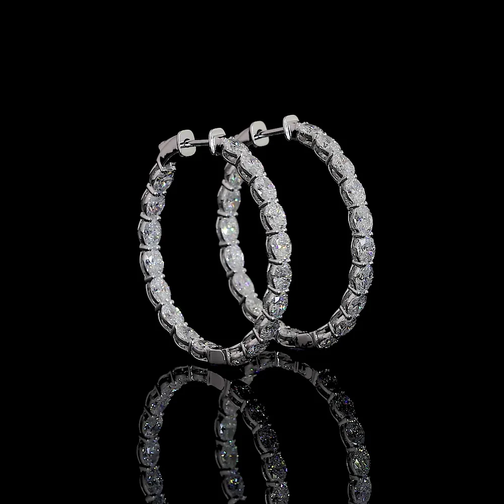 14K White Gold Medium Hoop Earrings with East-West Prong Set Oval Cut Lab Diamonds - 4.38 Carat Total Diamond Weight - Covaloro Fine Jewelry