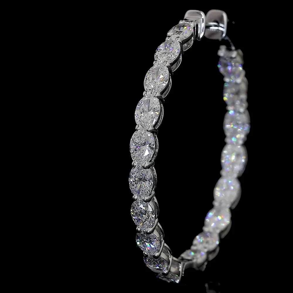14K White Gold Medium Hoop Earrings with East-West Prong Set Oval Cut Lab Diamonds - 4.38 Carat Total Diamond Weight - Covaloro Fine Jewelry - Image 2