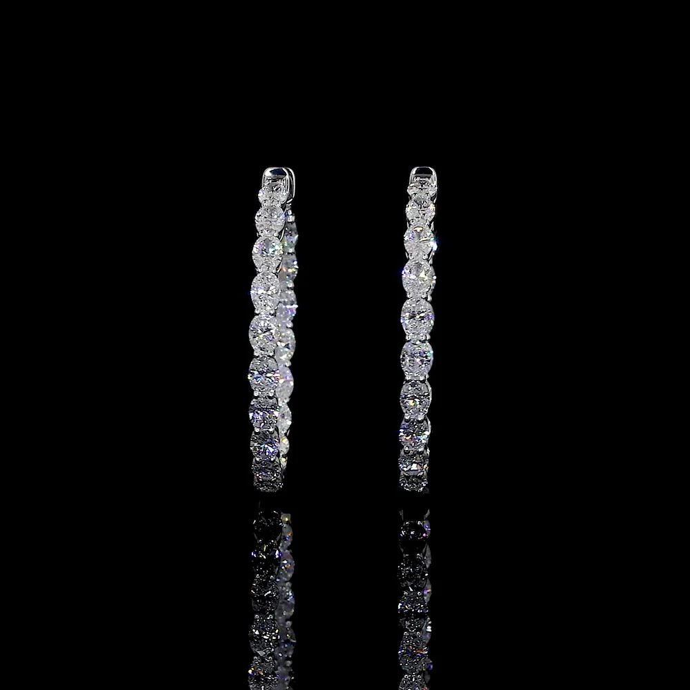 14K White Gold Medium Hoop Earrings with East-West Prong Set Oval Cut Lab Diamonds - 4.38 Carat Total Diamond Weight - Covaloro Fine Jewelry - Image 3