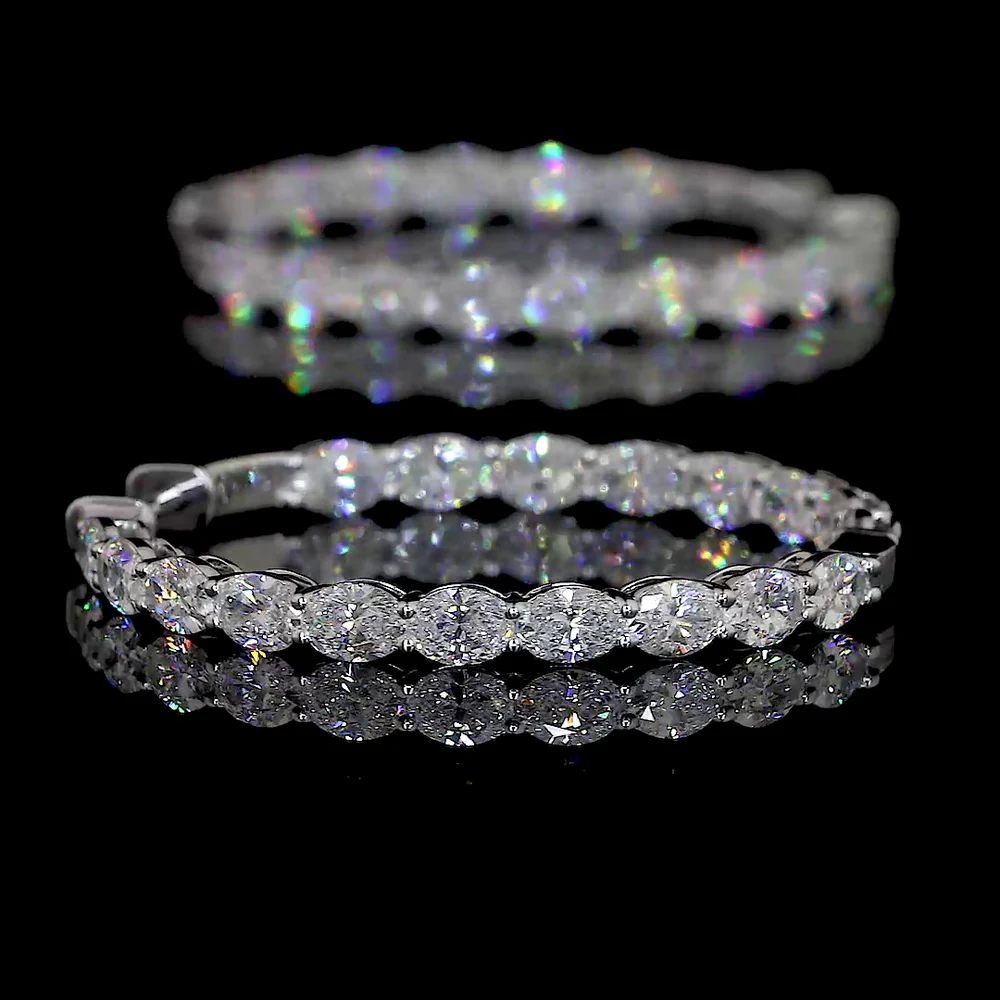 14K White Gold Medium Hoop Earrings with East-West Prong Set Oval Cut Lab Diamonds - 4.38 Carat Total Diamond Weight - Covaloro Fine Jewelry - Image 4