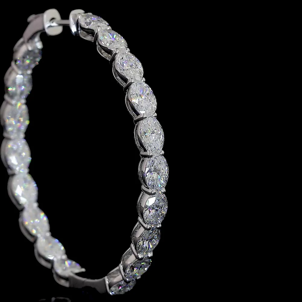 14K White Gold Medium Hoop Earrings with East-West Prong Set Oval Cut Lab Diamonds - 7.62 Carats Total Diamond Weight - Covaloro Fine Jewelry - Image 2