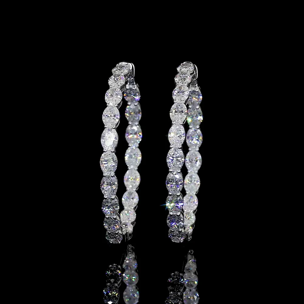 14K White Gold Medium Hoop Earrings with East-West Prong Set Oval Cut Lab Diamonds - 7.62 Carats Total Diamond Weight - Covaloro Fine Jewelry - Image 3