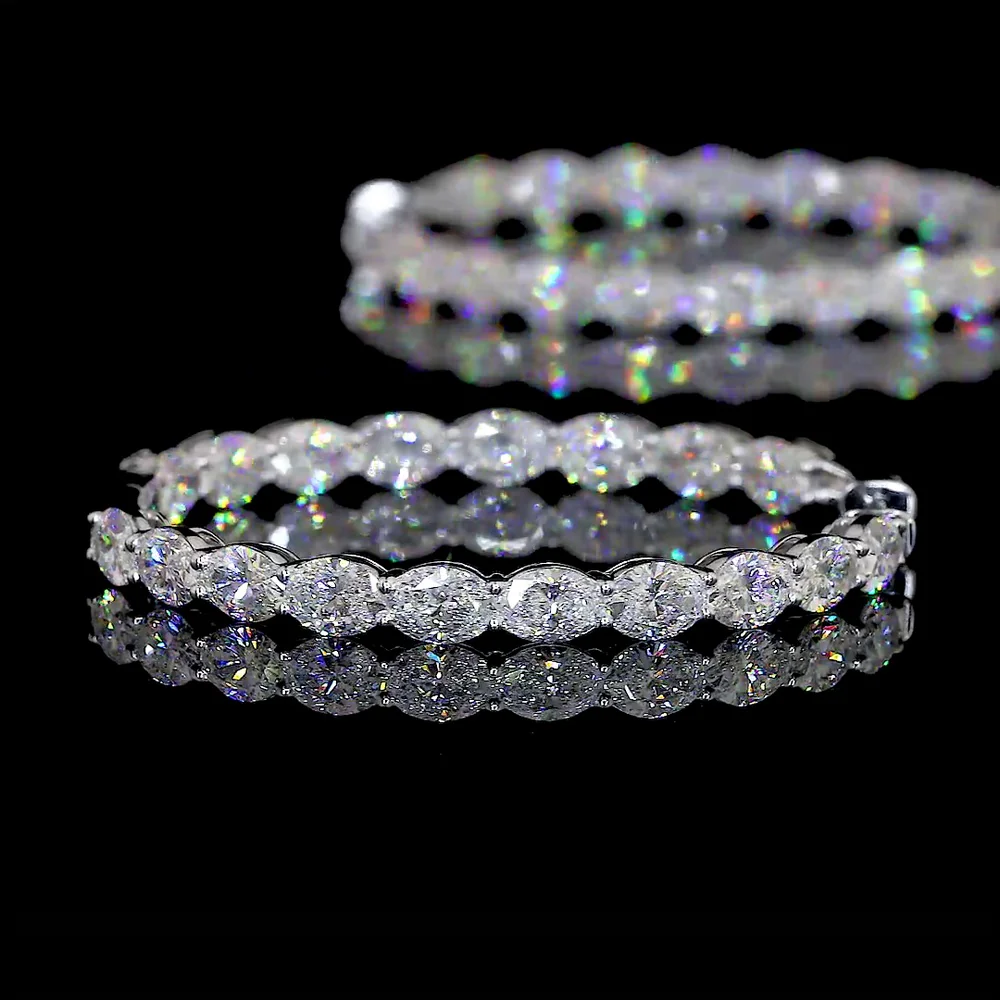 14K White Gold Medium Hoop Earrings with East-West Prong Set Oval Cut Lab Diamonds - 7.62 Carats Total Diamond Weight - Covaloro Fine Jewelry - Image 4