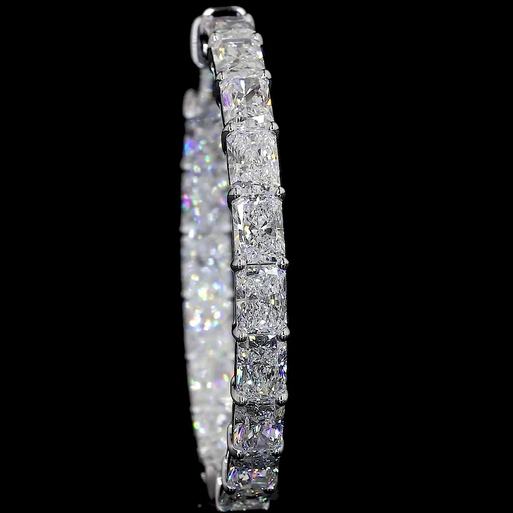 14K White Gold Medium Hoop Earrings with East-West Prong Set Radiant Cut Lab Diamonds - 7.26 Carats Total Diamond Weight - Covaloro Fine Jewelry - Image 2