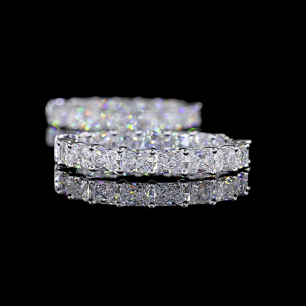 14K White Gold Medium Hoop Earrings with East-West Prong Set Radiant Cut Lab Diamonds - 9.05 Carats Total Diamond Weight - Covaloro Fine Jewelry - Image 3