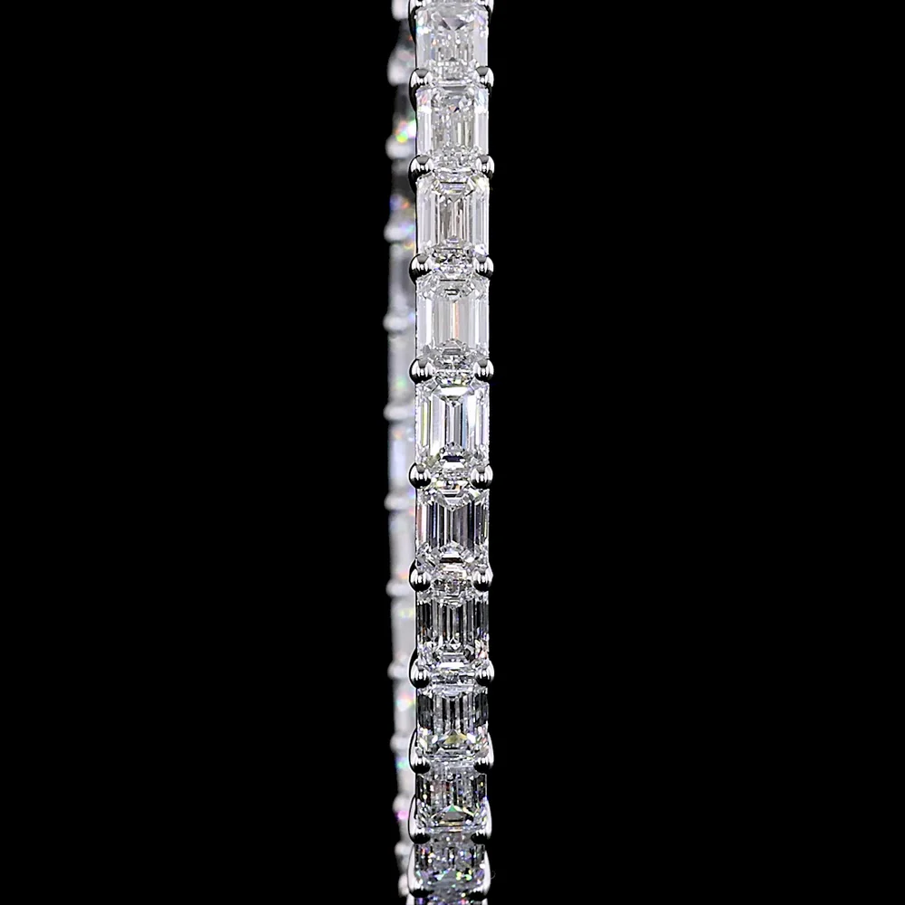 14K White Gold Medium Hoop Earrings with East-West Set Emerald Cut Lab Diamonds - 10.05 Carats Total Diamond Weight, E-F VS2 Clarity - Covaloro Fine Jewelry - Image 2