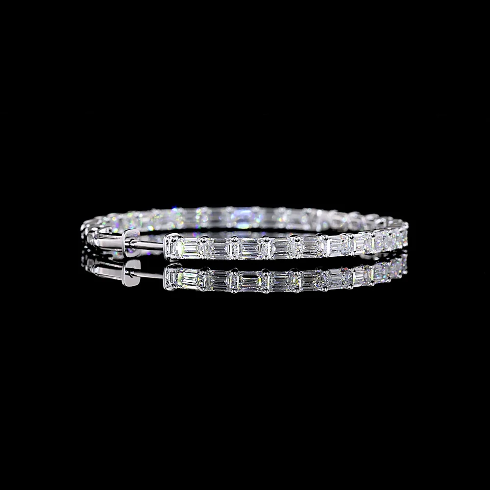 14K White Gold Medium Hoop Earrings with East-West Set Emerald Cut Lab Diamonds - 10.05 Carats Total Diamond Weight, E-F VS2 Clarity - Covaloro Fine Jewelry - Image 4