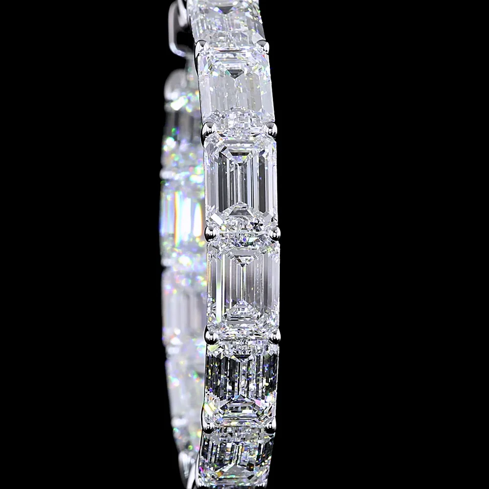 14K White Gold Medium Hoop Earrings with East-West Set Emerald Cut Lab Diamonds - 26.54 Carat Total Weight - Covaloro Fine Jewelry - Image 2