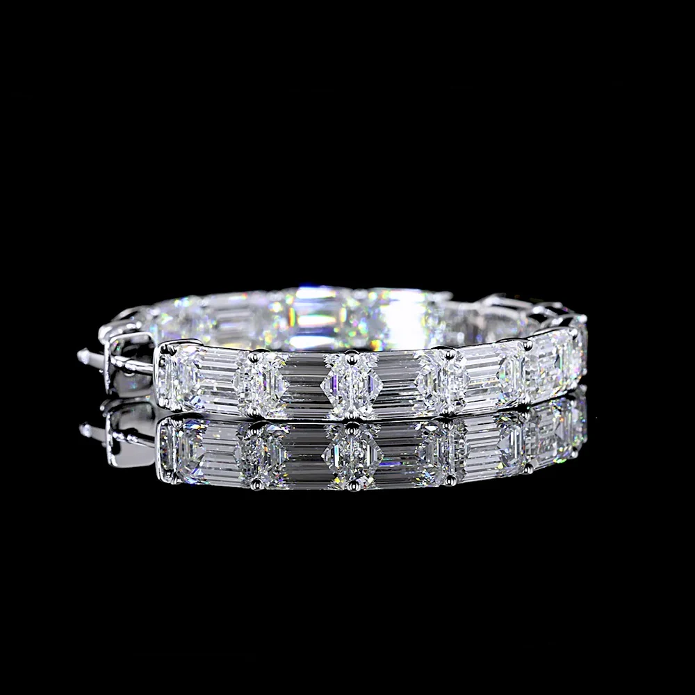 14K White Gold Medium Hoop Earrings with East-West Set Emerald Cut Lab Diamonds - 26.54 Carat Total Weight - Covaloro Fine Jewelry - Image 3