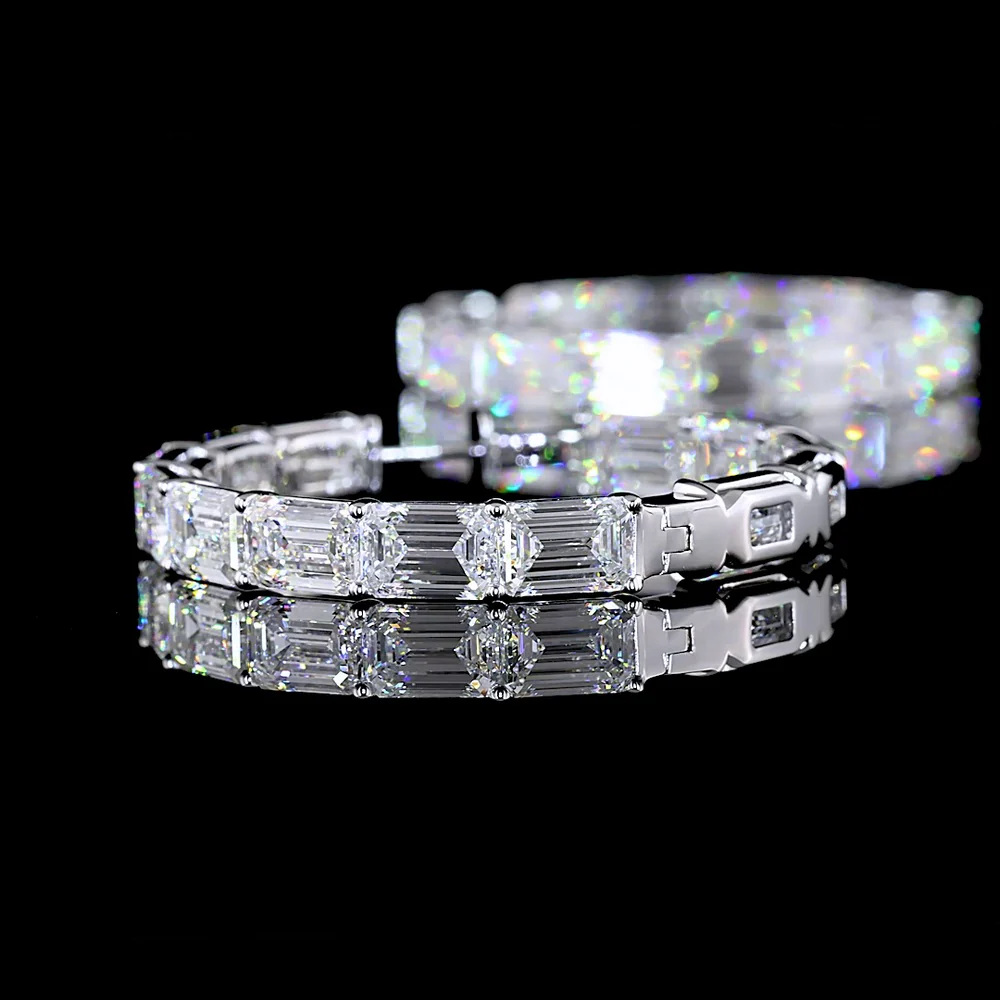 14K White Gold Medium Hoop Earrings with East-West Set Emerald Cut Lab Diamonds - 26.54 Carat Total Weight - Covaloro Fine Jewelry - Image 4