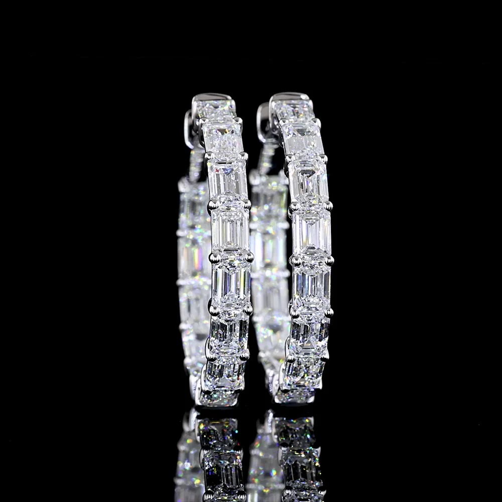 14K White Gold Medium Hoop Earrings with East-West Set Emerald Cut Lab Diamonds - 5.65 Carats Total Diamond Weight - Covaloro Fine Jewelry - Image 2