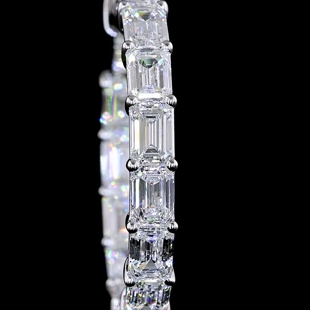 14K White Gold Medium Hoop Earrings with East-West Set Emerald Cut Lab Diamonds - 5.65 Carats Total Diamond Weight - Covaloro Fine Jewelry - Image 3